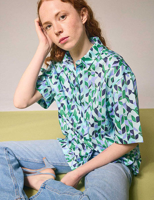 Camicia maniche corte mezze maniche donna particolare colori verde azzurro estiva