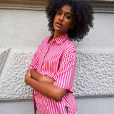 Camicia maniche corte mezze maniche donna particolare, colori rosa e verde chiaro estiva, fantasia Vichy