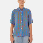 Camicia maniche corte mezze maniche donna particolare, colori blu verde e rosso, estiva, fantasia Vichy