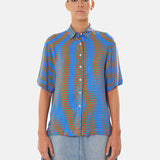 Camicia maniche corte mezze maniche donna particolare, colori blu verde e rosso, estiva, fantasia Vichy