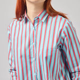 Camicia donna a rigoni in cotone elasticizzato oversize elegante particolare e colorata