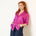Camicia maniche corte mezze maniche donna particolare elegante con collo a scialle colore fucsia
