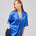 Camicia maniche corte mezze maniche donna particolare elegante con collo a scialle colore blu