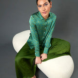 Camicia donna particolare elegante colore verde fantasia