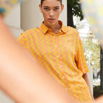 Camicia maniche corte donna particolare, colori giallo e rosa, estiva, leggera e colorata