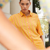 Camicia maniche corte donna particolare, colori giallo e rosa, estiva, leggera e colorata