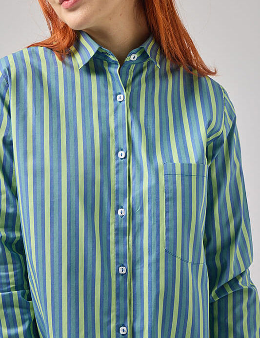 Camicione donna in cotone elasticizzato oversize elegante particolare e colorato a righe colorate