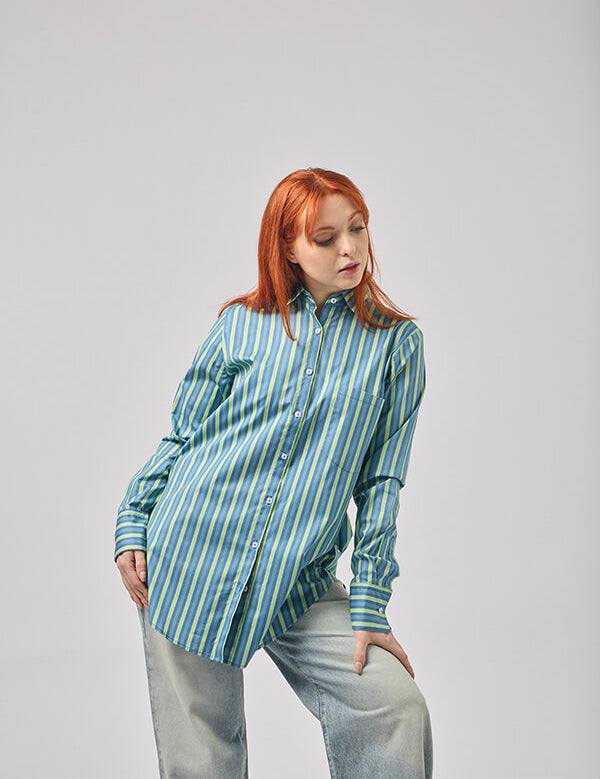 Camicia oversize donna in cotone elasticizzato elegante particolare colorata rigoni diversi colori