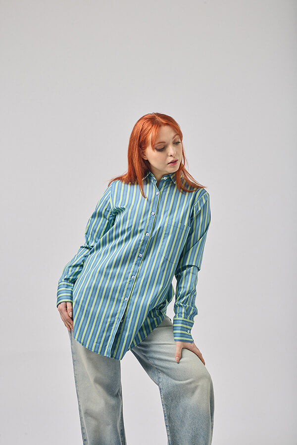 Camicia oversize donna in cotone elasticizzato elegante particolare colorata rigoni diversi colori