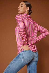 Aurora – camicia colorata maniche lunghe made in Italy fantasia quadretti rosa