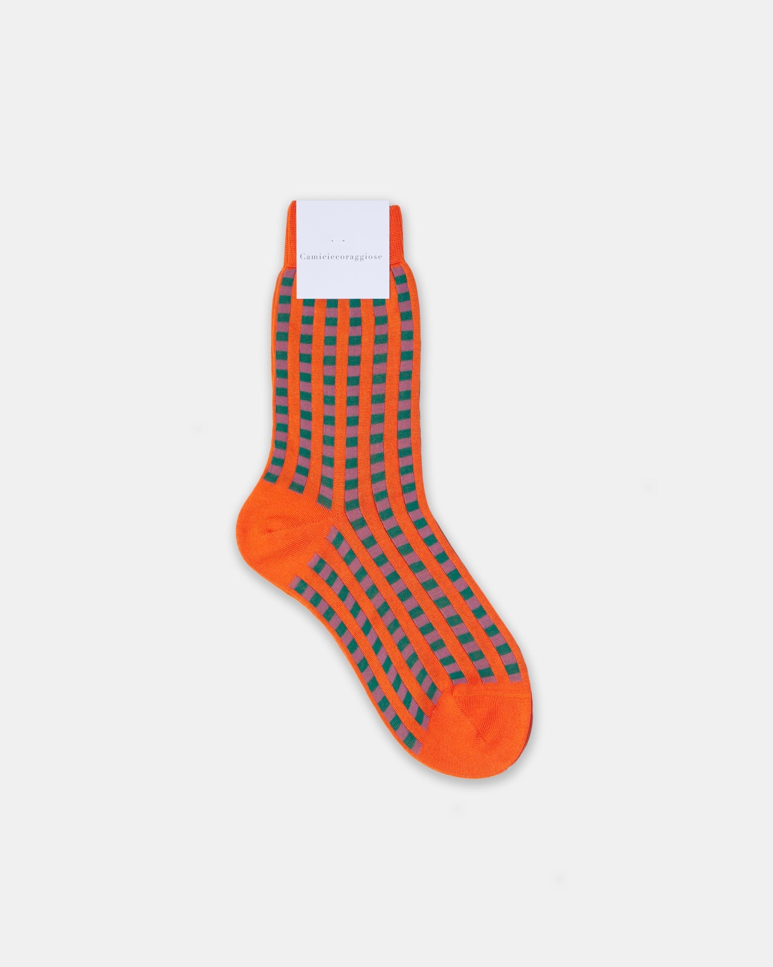 Amazzonia – calze donna colorate made in Italy a quadretti arancione