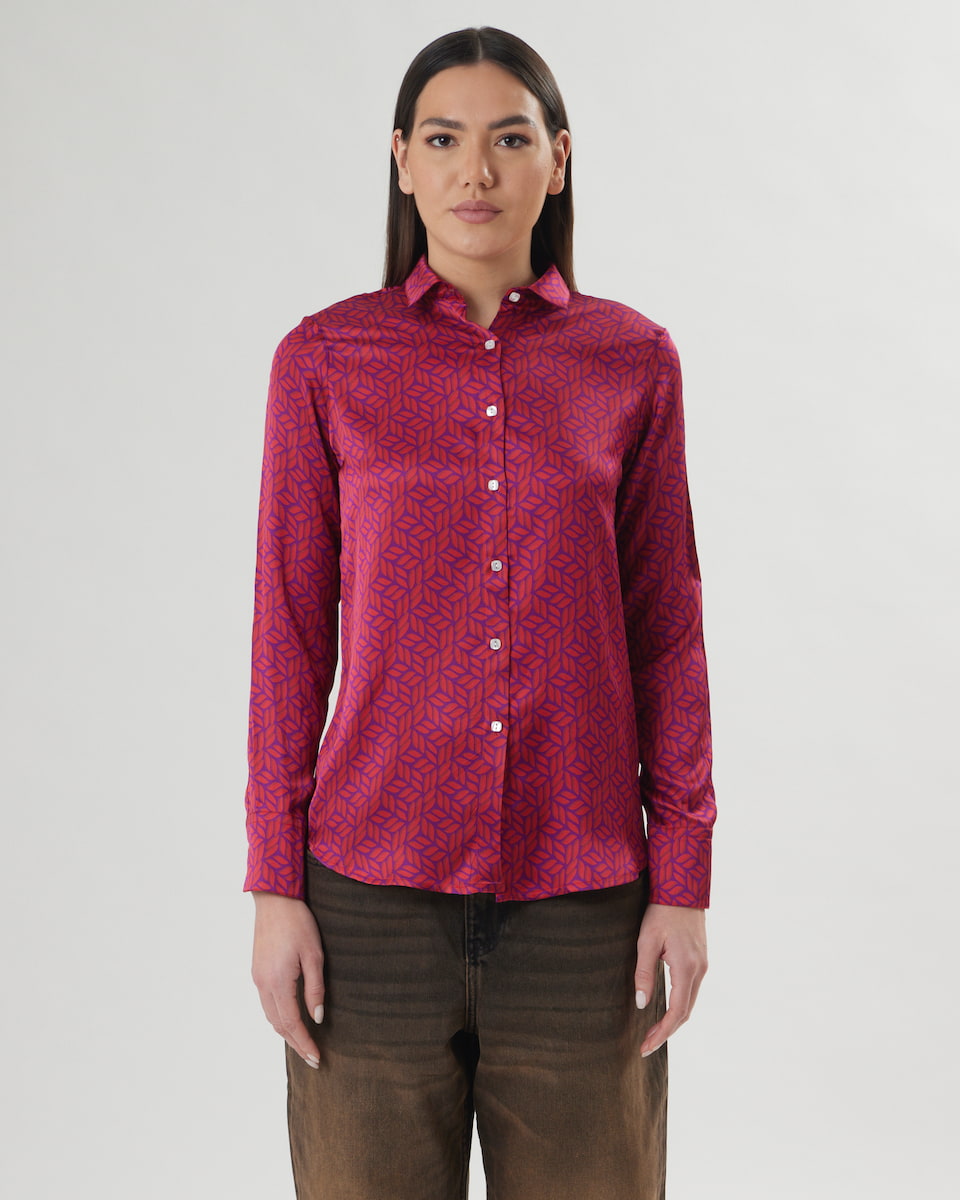 Acero – camicia donna colorata maniche lunghe made in Italy fantasia rossa e bordeaux