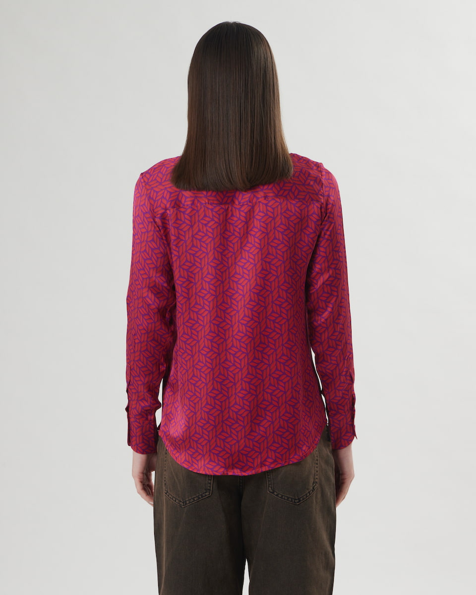 Acero – camicia donna colorata maniche lunghe made in Italy  fantasia rossa e bordeaux