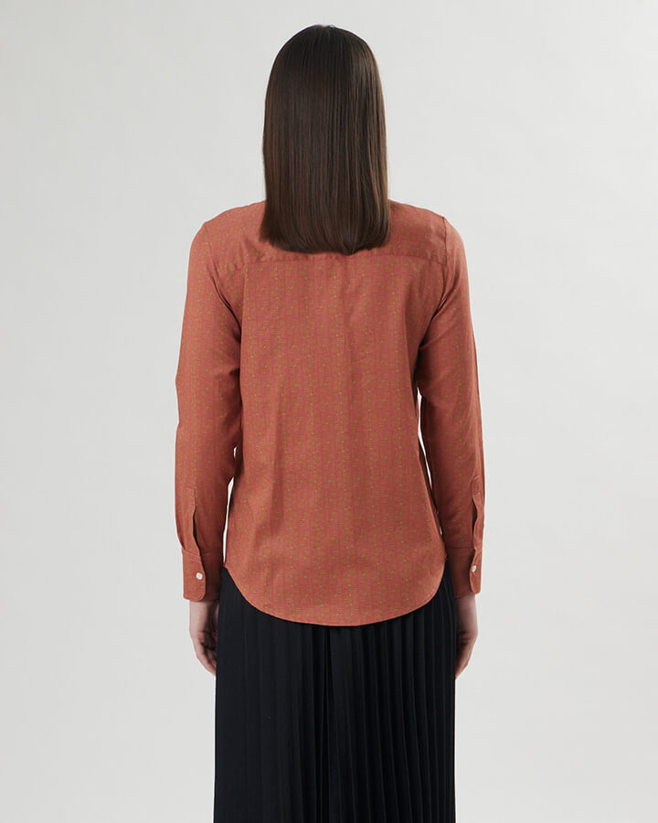Corallina – camicia donna colorata maniche lunghe made in Italy  fantasia rossa e verde oliva