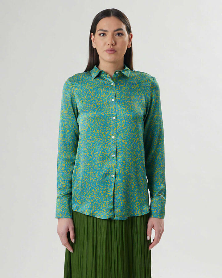 Clorofilla – camicia donna colorata maniche lunghe made in Italy  fantasia verde