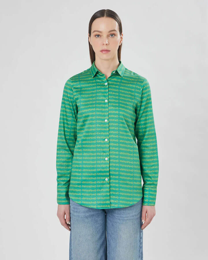 Boa – camicia donna colorata maniche lunghe made in Italy  fantasia verde