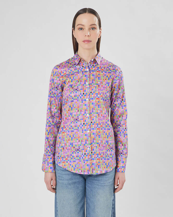 Preziosa Rosa – camicia donna colorata maniche lunghe made in Italy  fantasia rosa