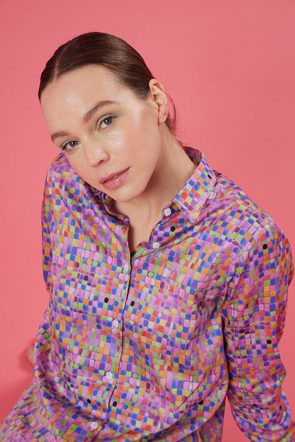 Preziosa rosa – camicia colorata maniche lunghe made in Italy fantasia rosa
