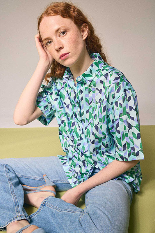 Camicia maniche corte mezze maniche donna particolare colori verde azzurro estiva 