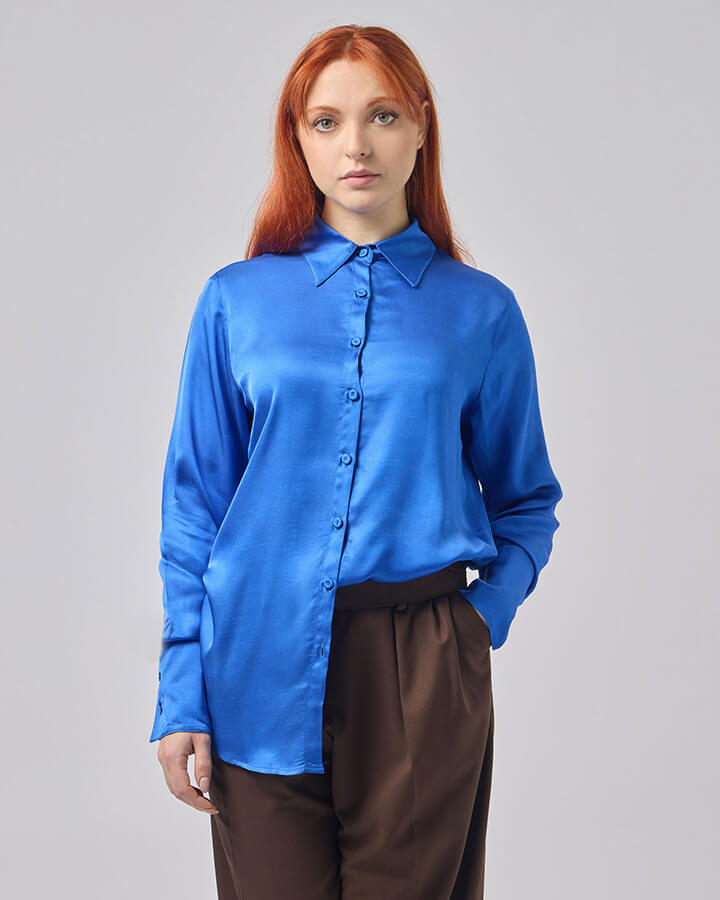 Artemisia Blu – camicia maniche lunghe colorata made in Italy fantasia blu