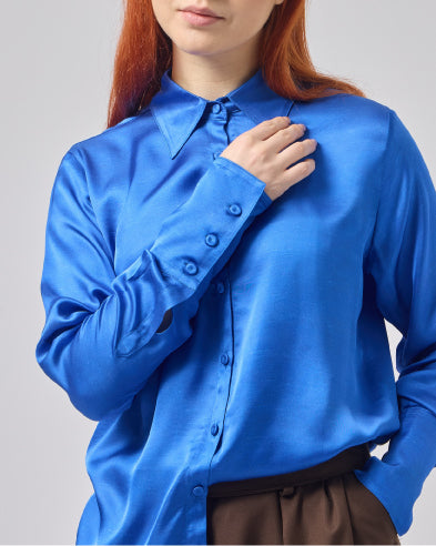 Artemisia Blu – camicia maniche lunghe colorata made in Italy fantasia blu