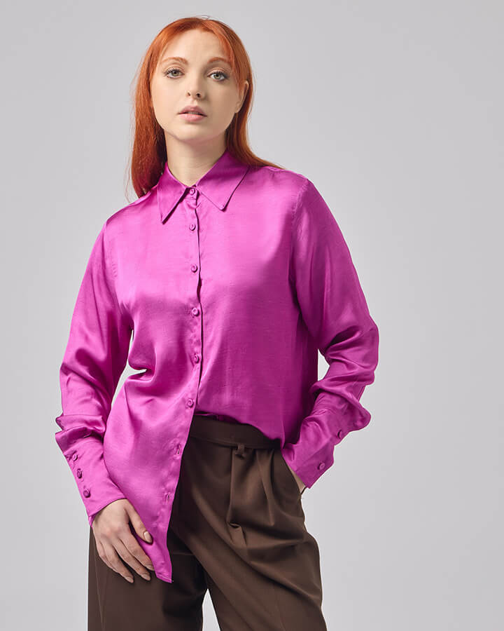Artemisia Fucsia – camicia maniche lunghe colorata made in Italy fantasia fucsia