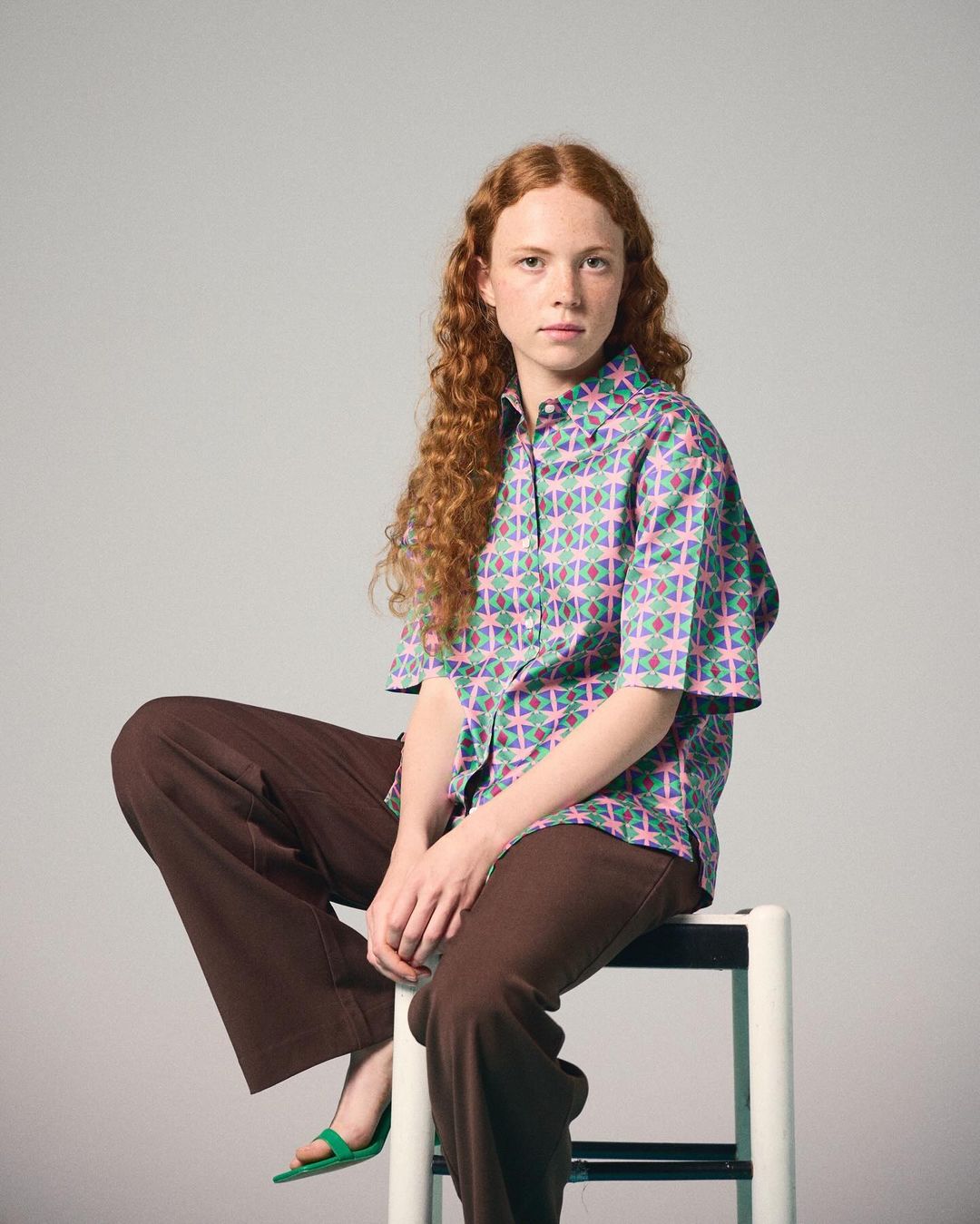 Iris – camicia colorata maniche corte made in Italy fantasia rosa e verde