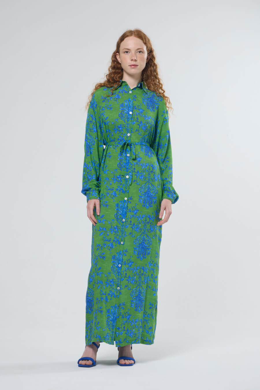 Baroque jazz – Abito Chemisier colorato maniche lunghe made in Italy  fantasia verde e blu