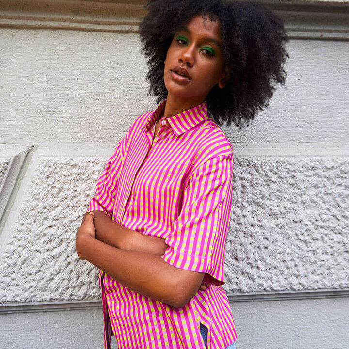 Camicia maniche corte mezze maniche  donna particolare, colori rosa e verde, estiva, fantasia Vichy