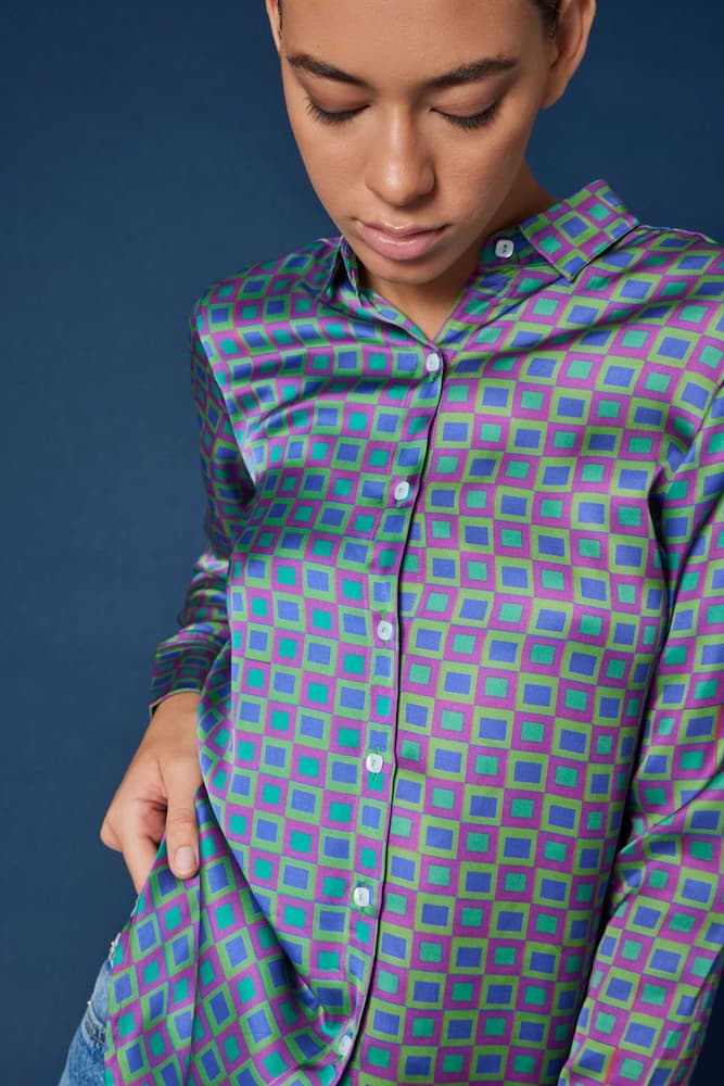 camicia da donna particolare elegante colori vivaci fantasia colorata blusa 