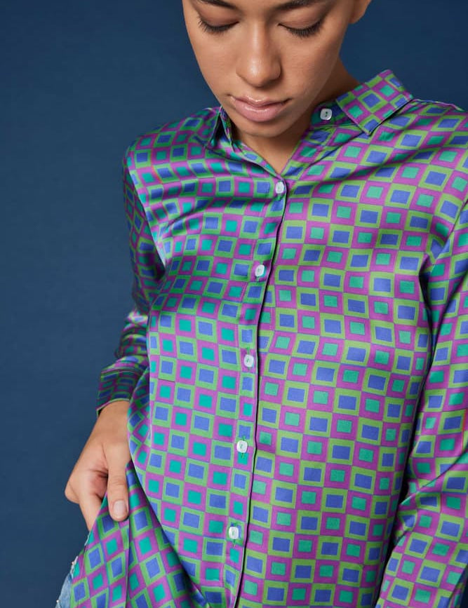 camicia da donna particolare elegante colori vivaci fantasia colorata blusa 