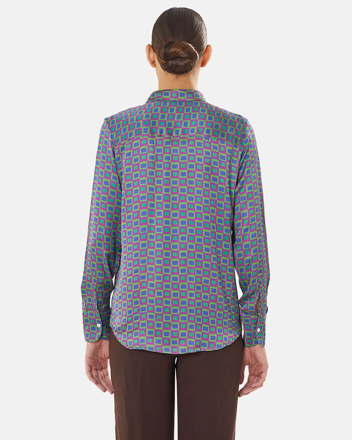 Batlló – camicia donna maniche lunghe made in Italy con fantasia blu, verde e viola