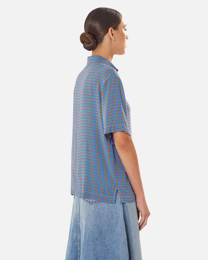 Pantelleria – camicia donna colorata maniche corte made in Italy  fantasia blu, rossa e verde