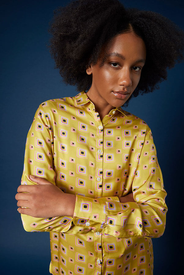 Camicia donna particolare elegante sartoriale fantasia colorata 