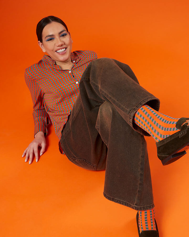 Amazzonia – camicia colorata maniche lunghe made in Italy fantasia quadretti arancione