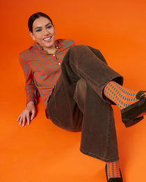 Amazzonia – camicia colorata maniche lunghe made in Italy fantasia quadretti arancione