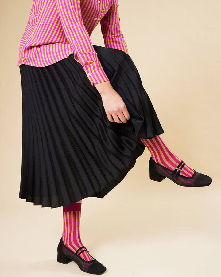 Aurora – camicia colorata maniche lunghe made in Italy fantasia quadretti rosa