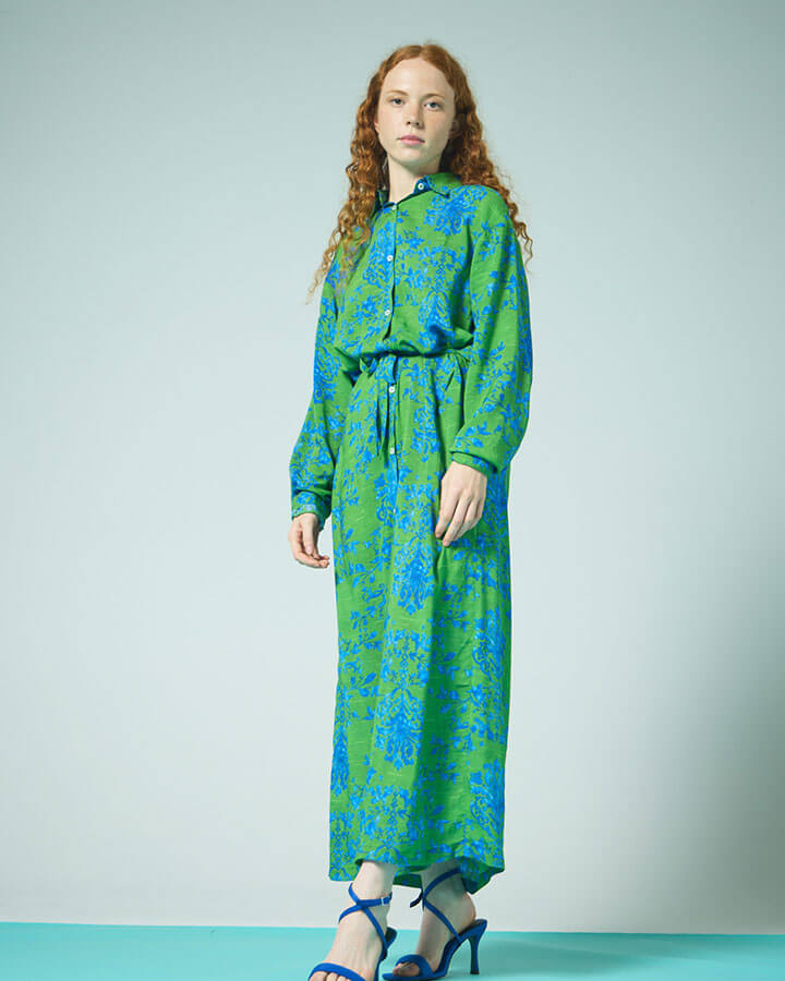 Baroque – Abito Chemisier colorato maniche lunghe made in Italy fantasia blu e verde