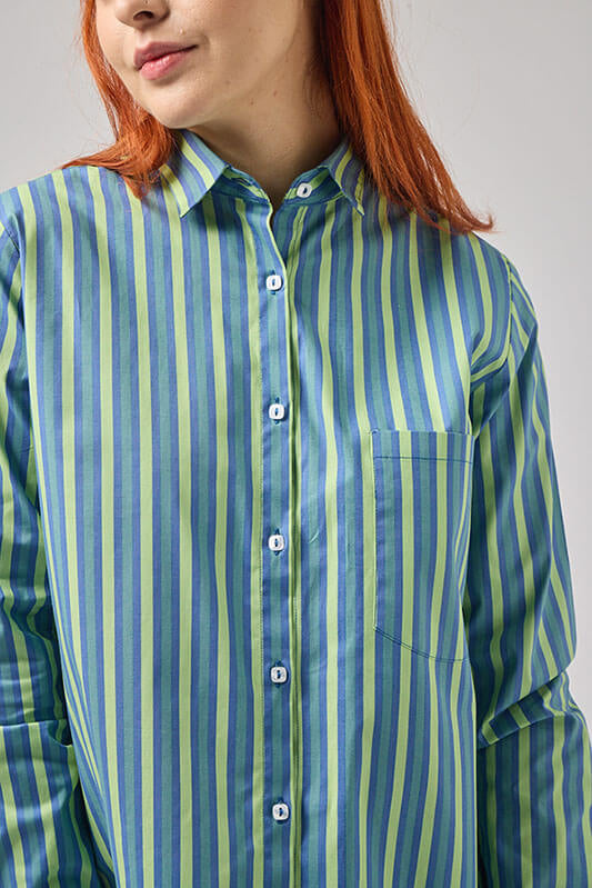 Camicione donna in cotone elasticizzato oversize elegante particolare e colorato a righe colorate 