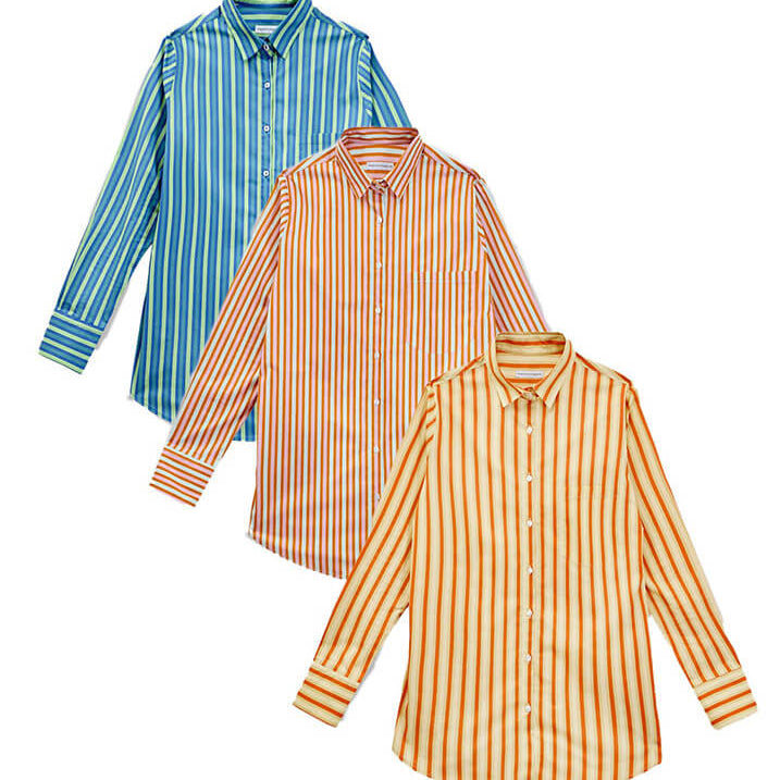 Camicia oversize donna in cotone elasticizzato elegante particolare colorata stampa rigoni diversi colori